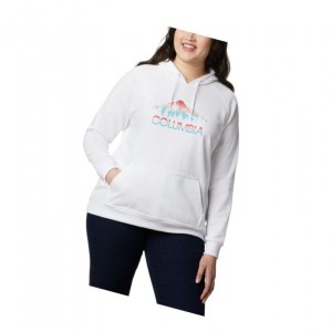 Dámské Mikina s Kapucí Columbia Logo French Terry Plus Size Bílé | QLIC-49175