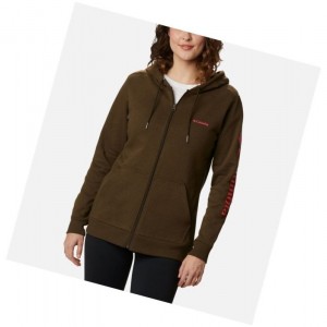 Dámské Mikina s Kapucí Columbia Logo Full Zip Olivy Zelené | ZGMS-90638