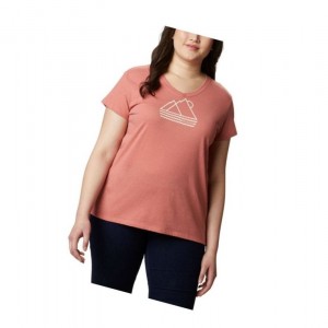 Dámské Tričko Columbia Solar Shield Graphic Plus Size Tmavě Koralove | XNLH-40568
