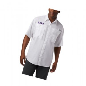 Pánské Košile Columbia Collegiate PFG Tamiami Short Sleeve - LSU Bílé | XBZV-54912