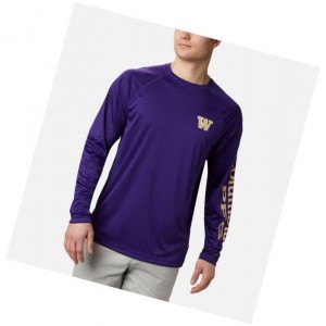 Pánské Mikina Columbia Collegiate PFG Terminal Tackle Long Sleeve - Washington Fialové Hnědé | JEAV-62913